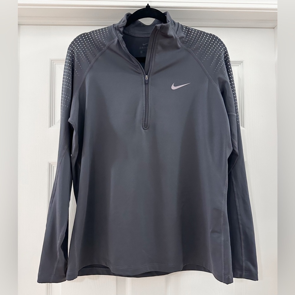 Nike Dri Fit Long Sleeve 3/4 Zip Active Top Dark Gray Pink sz XL